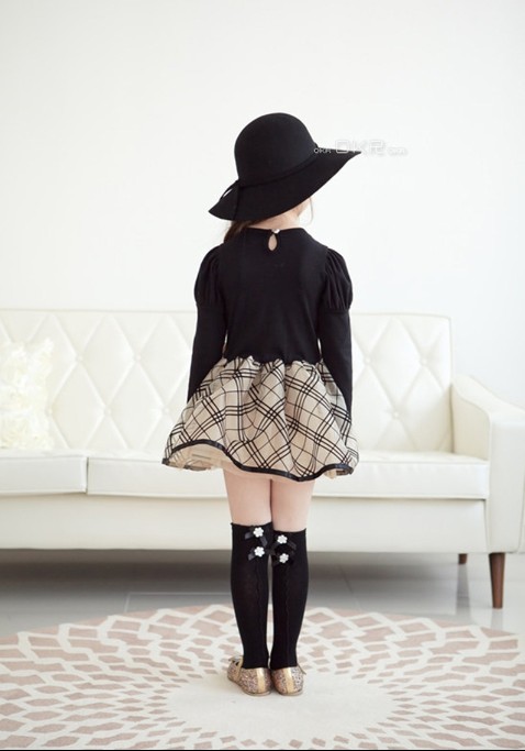 F68098-1 autumn sweet princess skirt girl bow long sleev dress